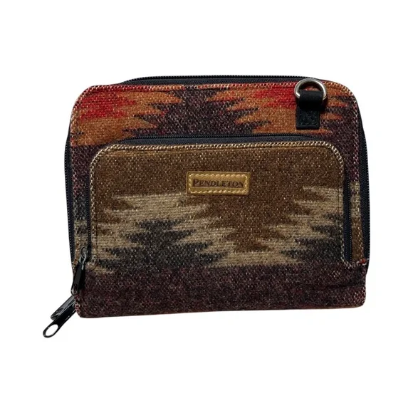 Pendleton Crossbody Southwest Aztec Wool Brown Red Wallet Organizer Clutch